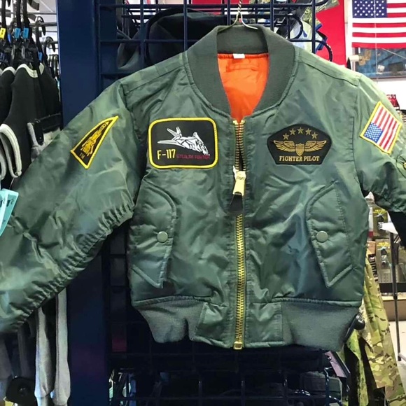 Other - Kids Flight Jacket With Patches Boys Size S Fighter Pilot Boys Green